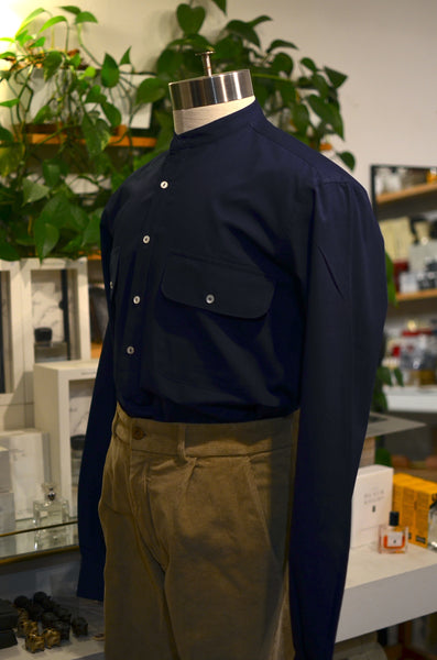 THE FLORENCE CLUB - POPOVER BANDED COLLAR SHIRT (TWILL DEEP NAVY)
