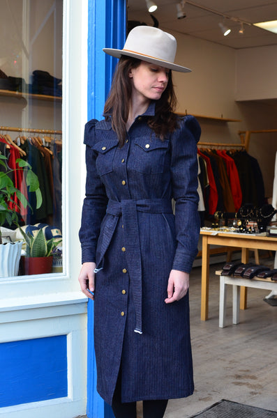 THE BERLIN WESTERN SHIRT DRESS - DENIM HERRINGBONE / STRIPE