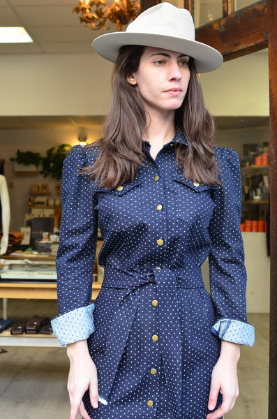 THE BERLIN WESTERN SHIRT DRESS - DENIM POLKA DOTS