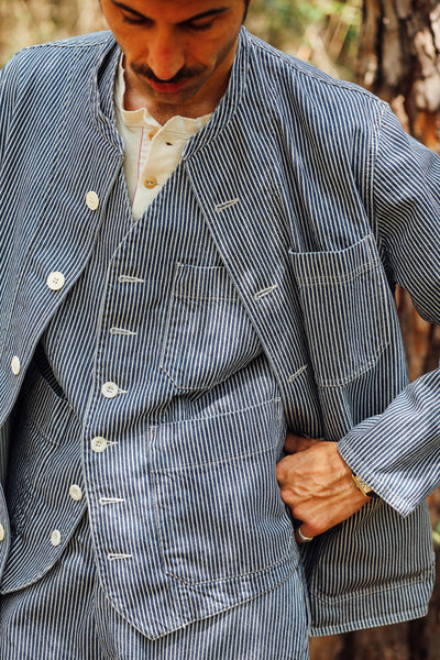 EAST HARBOUR SURPLUS - MASON 5010 DENIM WORK JACKET - HICKORY STRIPES DENIM (BLUE)