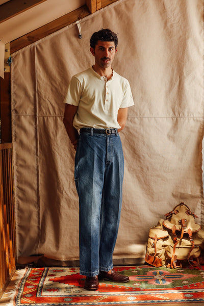 EAST HARBOUR SURPLUS X ROY ROGERS COLLAB - ALCATRAZ DENIM PANTS (BLUE STONE WASHED DENIM)