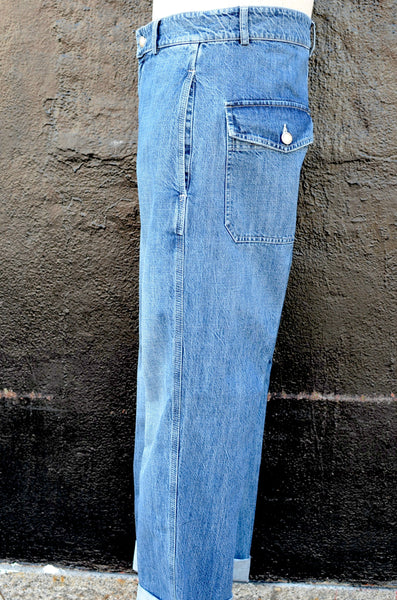 EAST HARBOUR SURPLUS X ROY ROGERS COLLAB - ALCATRAZ DENIM PANTS (BLUE STONE WASHED DENIM)