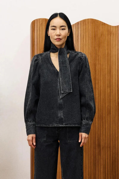 FRNCH PARIS - BOURGEONS DENIM BLOUSE (CHARCOAL)