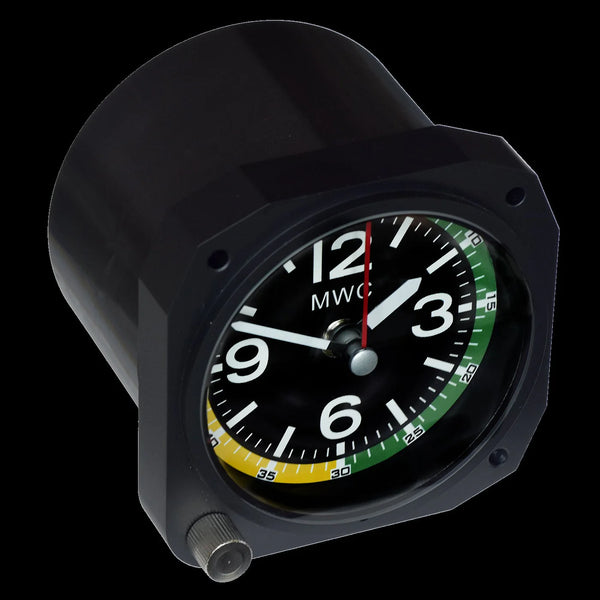 MWC - ALTIMETER INSTRUMENT DESK CLOCK RETRO DIAL (Matt Black Finish) YELLOW / GREEN