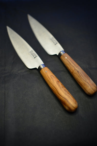 PALLARES - KITCHEN KNIFE CARBON STEEL 11CM 4"BLADE (PARING/STEAK) OLIVE WOOD