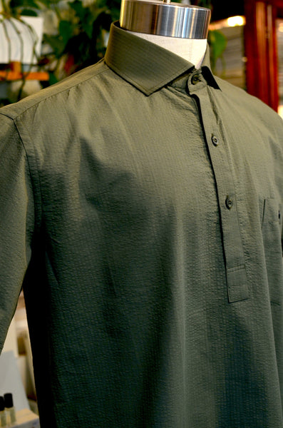 PTC - THE MAKIS SEERSUCKER POPOVER SHIRT (OLIVE GREEN)