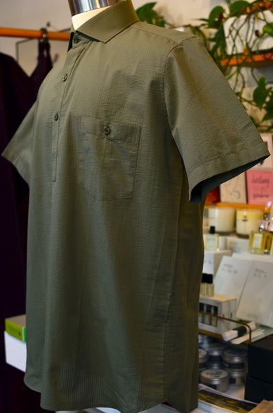 PTC - THE MAKIS SEERSUCKER POPOVER SHIRT (OLIVE GREEN)
