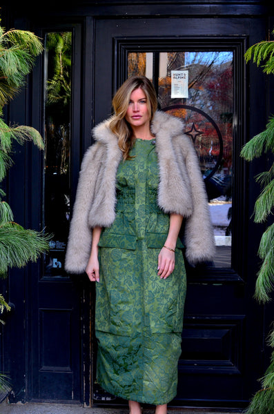 THE PTC COLETTE DRESS (GREEN JACQUARD)