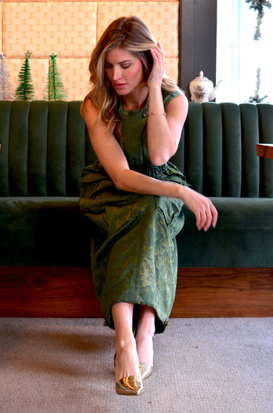 THE PTC COLETTE DRESS (GREEN JACQUARD)