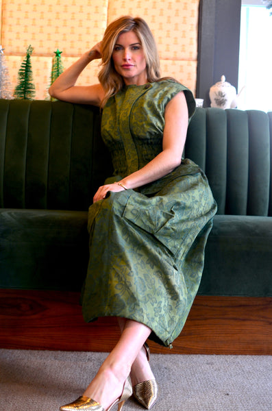 THE PTC COLETTE DRESS (GREEN JACQUARD)