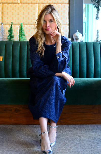 THE PTC COLETTE DRESS (NAVY JACQUARD)