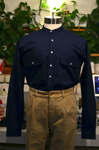 THE FLORENCE CLUB - POPOVER BANDED COLLAR SHIRT (TWILL DEEP NAVY)