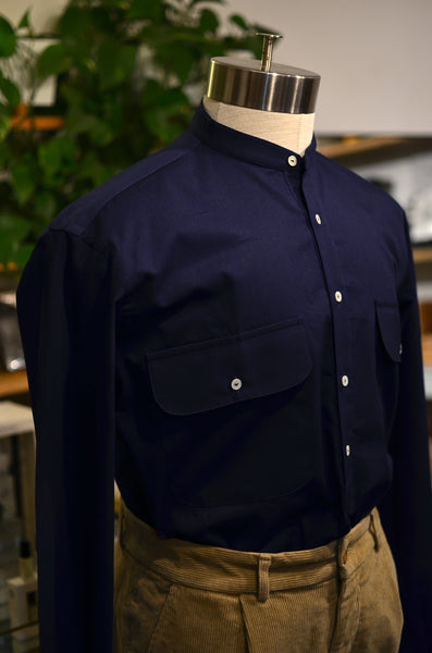 THE FLORENCE CLUB - POPOVER BANDED COLLAR SHIRT (TWILL DEEP NAVY)