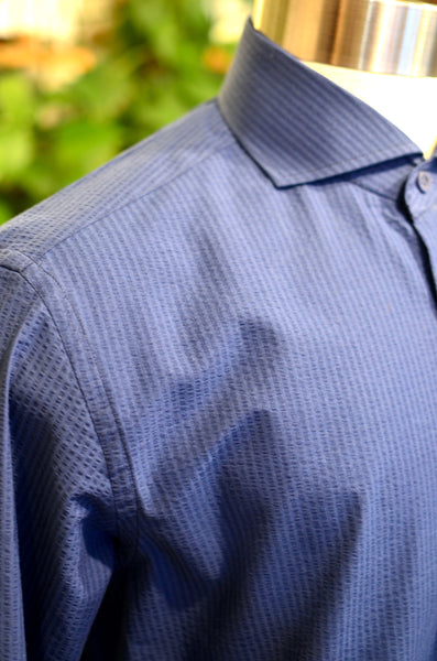 THE PTC DIMITRI SHIRT (SEERSUCKER - NAVY STRIPES)