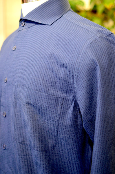 THE PTC DIMITRI SHIRT (SEERSUCKER - NAVY STRIPES)