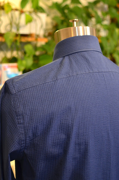 THE PTC DIMITRI SHIRT (SEERSUCKER - NAVY STRIPES)