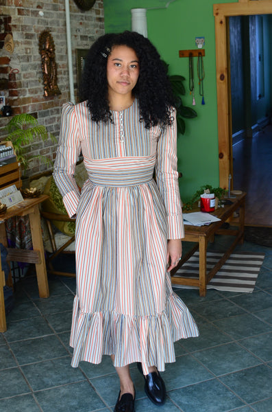 AUNT RUTH'S SATURDAY DRESS - DUBBY MULTI-STRIPE CREAM