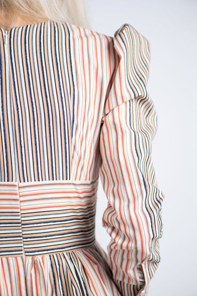 AUNT RUTH'S SATURDAY DRESS - DUBBY MULTI-STRIPE CREAM