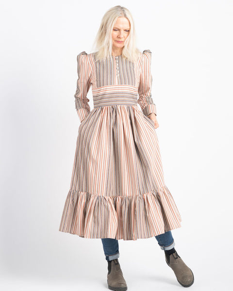 AUNT RUTH'S SATURDAY DRESS - DUBBY MULTI-STRIPE CREAM