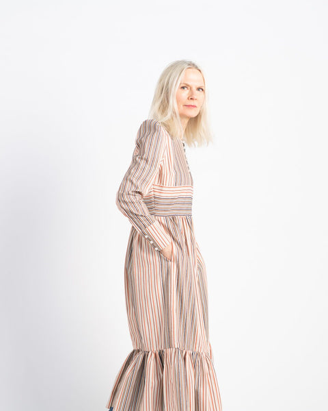 AUNT RUTH'S SATURDAY DRESS - DUBBY MULTI-STRIPE CREAM