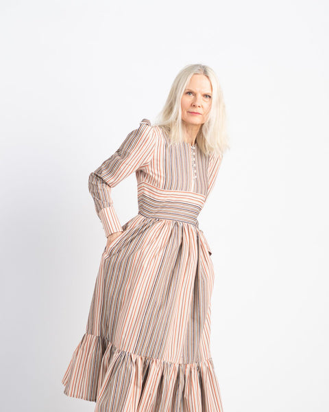 AUNT RUTH'S SATURDAY DRESS - DUBBY MULTI-STRIPE CREAM