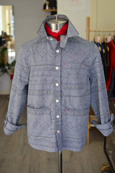 MAXIMO GOMEZ PARK SHIRT - BLUE GREY JACQUARD