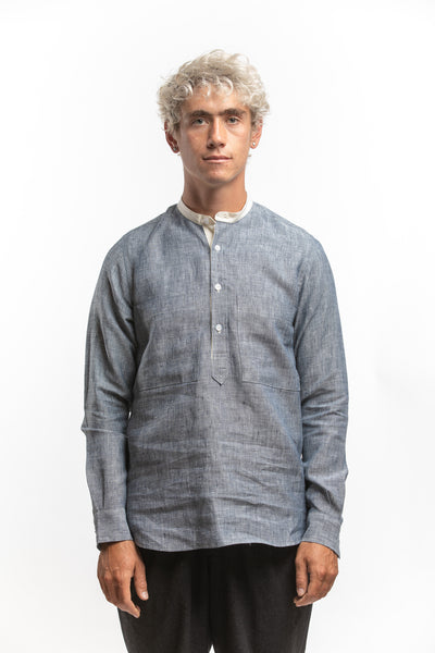 PTC - MANDRINE POP-OVER LS LINEN SHIRT - CHARCOAL NAVY