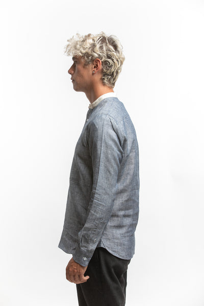 PTC - MANDRINE POP-OVER LS LINEN SHIRT - CHARCOAL NAVY