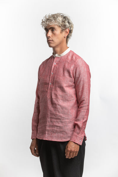 PTC - MANDRINE POP-OVER LS LINEN SHIRT - NANTUCKET RED