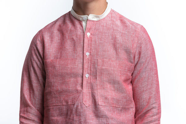 PTC - MANDRINE POP-OVER LS LINEN SHIRT - NANTUCKET RED