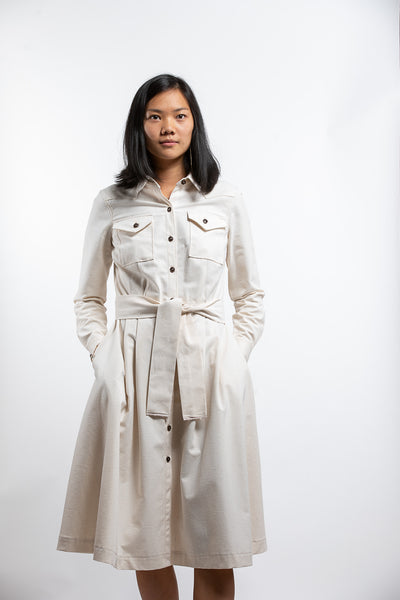 PTC WESTERN SHIRT DRESS - CREAM HERRINGBONE DENIM