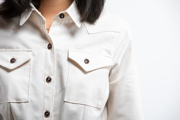 PTC WESTERN SHIRT DRESS - CREAM HERRINGBONE DENIM