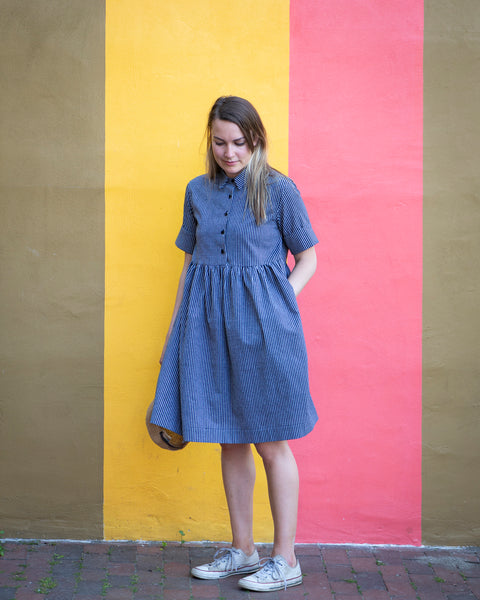 SUMMER BREEZE DRESS - GREY (STRIPES)