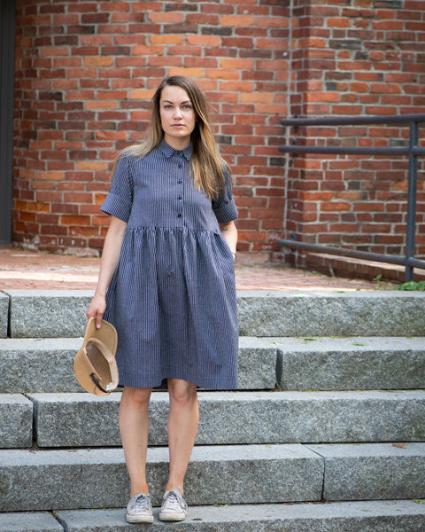 SUMMER BREEZE DRESS - GREY (STRIPES)