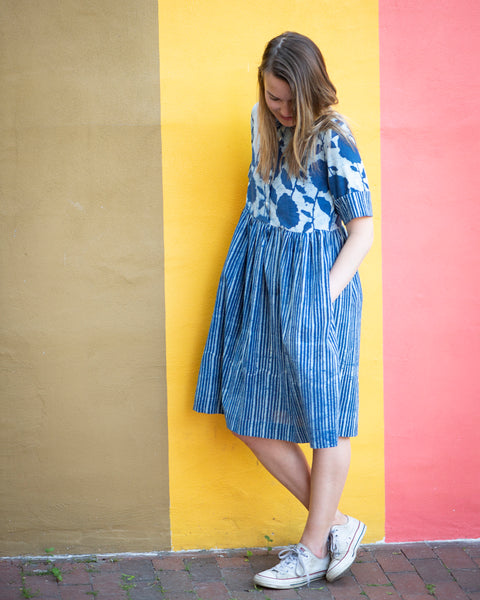 SUMMER BREEZE DRESS - INDIGO (IVY / STRIPES)