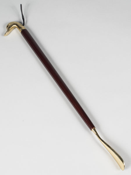 SAPHIR - IMPERIAL WOOD & BRASS LONG-HANDLED SHOE HORN (DUCK HEAD)