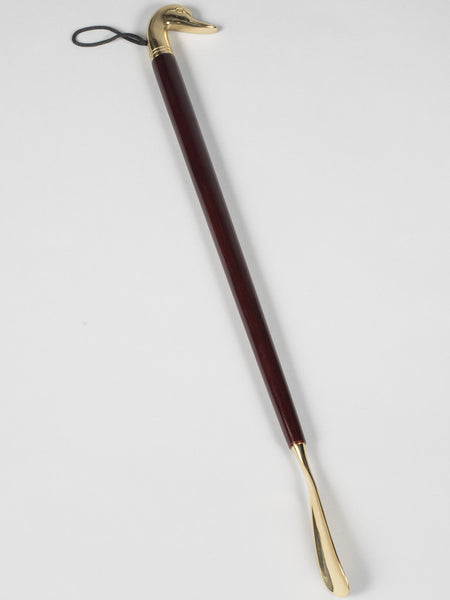 SAPHIR - IMPERIAL WOOD & BRASS LONG-HANDLED SHOE HORN (DUCK HEAD)