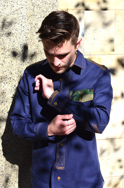THE QUARTERMASTER SHIRT - NAVY / CAMO (COTTON YARN DYED DENIM)