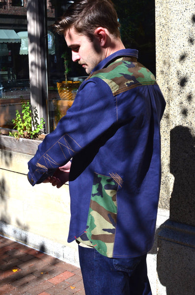 THE QUARTERMASTER SHIRT - NAVY / CAMO (COTTON YARN DYED DENIM)
