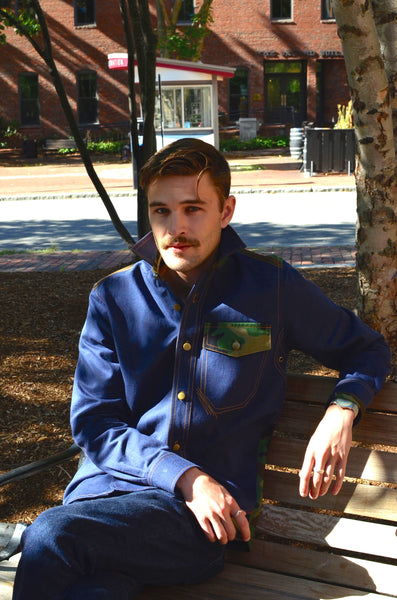 THE QUARTERMASTER SHIRT - NAVY / CAMO (COTTON YARN DYED DENIM)
