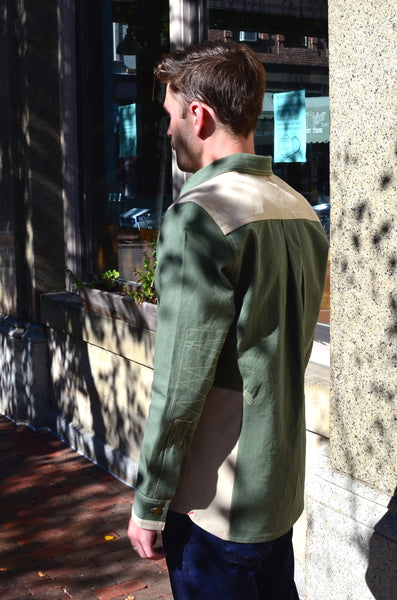 THE QUARTERMASTER SHIRT - OLIVE / TAN (COTTON YARN DYED DENIM)