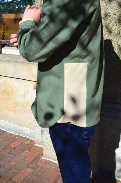 THE QUARTERMASTER SHIRT - OLIVE / TAN (COTTON YARN DYED DENIM)