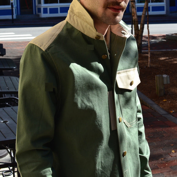 THE QUARTERMASTER SHIRT - OLIVE / TAN (COTTON YARN DYED DENIM)