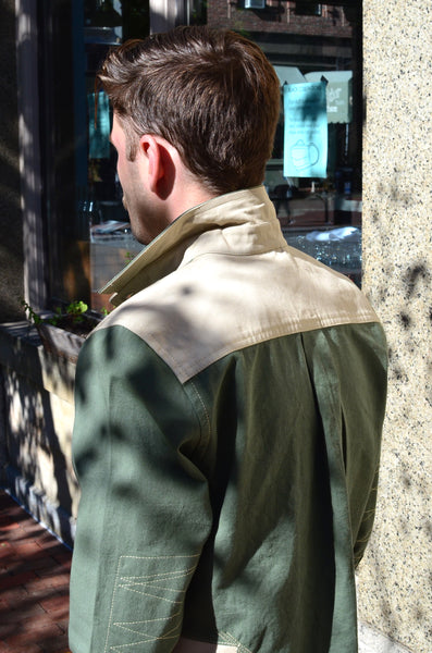 THE QUARTERMASTER SHIRT - OLIVE / TAN (COTTON YARN DYED DENIM)
