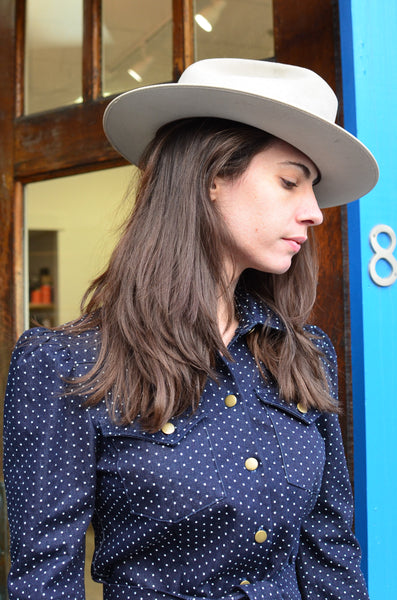 THE BERLIN WESTERN SHIRT DRESS - DENIM POLKA DOTS