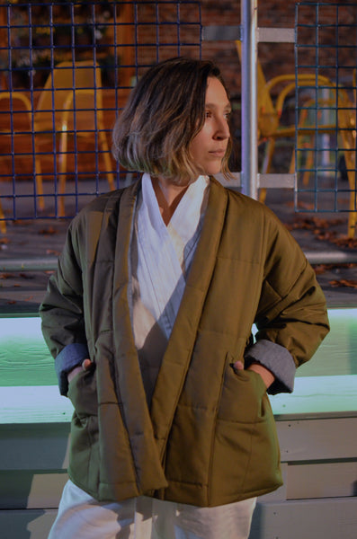 TOKYO QUILTED JACKET - OLIVE (CHAMBRAY)